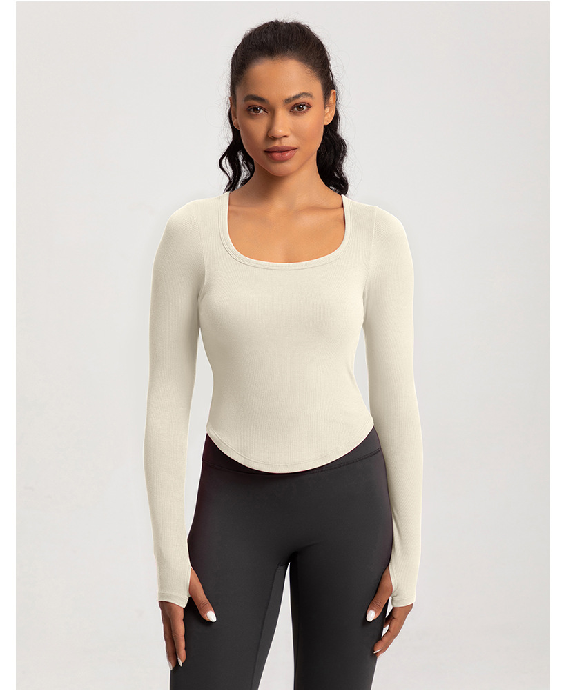 European and American yoga clothes women's new sports running square neck fitness clothes nude tight long sleeves with chest pads T-shirt top O1CN01QijLUa26MNhlHQjCi 2201111757647 0 Cib