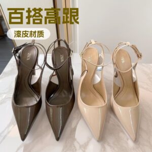 za women's shoes 2025 new versatile pointed toe high heels and back empty apricot high heels are fashionable and versatile