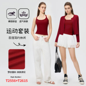 2025 fall/winter thin strap vest crew neck short cardigan long sleeve sports fitness set women's fitness suit