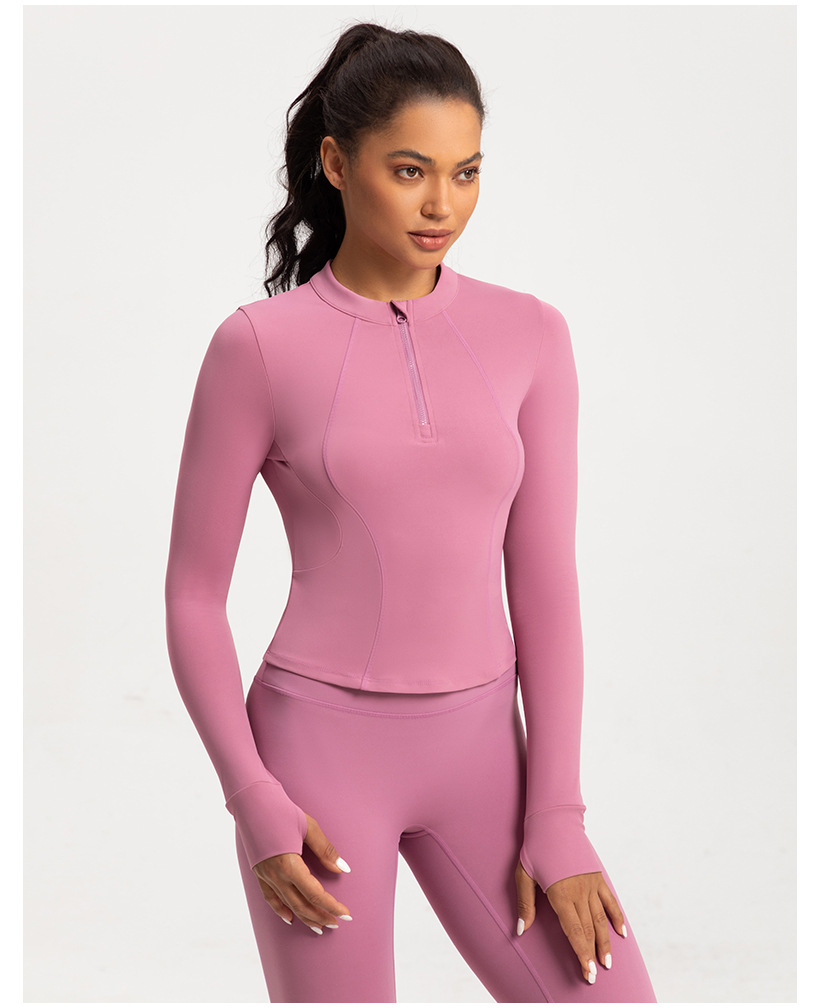 Cross-border new yoga wear women's stand collar half zipper slim slim sports long sleeve t-shirt running gym wear top O1CN01TKDGhY26MNhLnjAIs 2201111757647 0 Cib