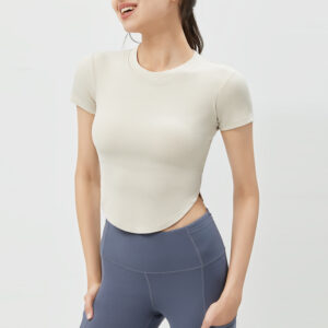 2023 new yoga wear short sleeve with chest padding nude tight back sports top women's running fitness t shirt