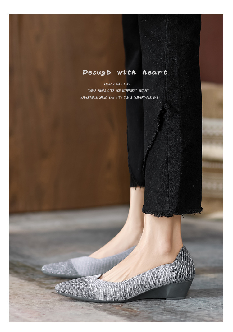 2023 foreign trade increase princess shoes knitted knitted wedge single shoes women's pointed toe shallow mouth breathable flying knitted women's shoes color matching O1CN01UgVThC1JrbN3ALd2h 2208618081082 0 Cib