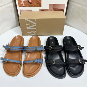 za2025 autumn new vintage belt buckle casual platform slippers women wear genuine leather flat roman sandals women
