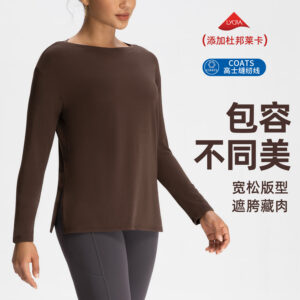 athena lulu yoga long sleeve female nude loose slimming crew neck sports running gym wear top t shirt