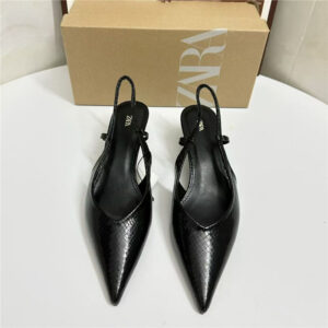 za2025 fall new women's shoes black snake print versatile pointed toe stiletto heel sandals buckle spools heel mules