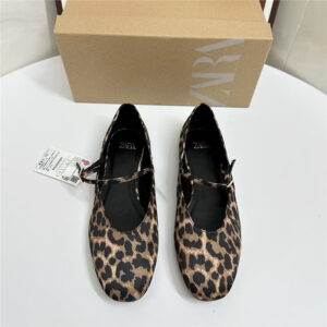 za2025 fall new leopard print round toe flat single shoes women's shoes french mary jane casual versatile commuter shoes
