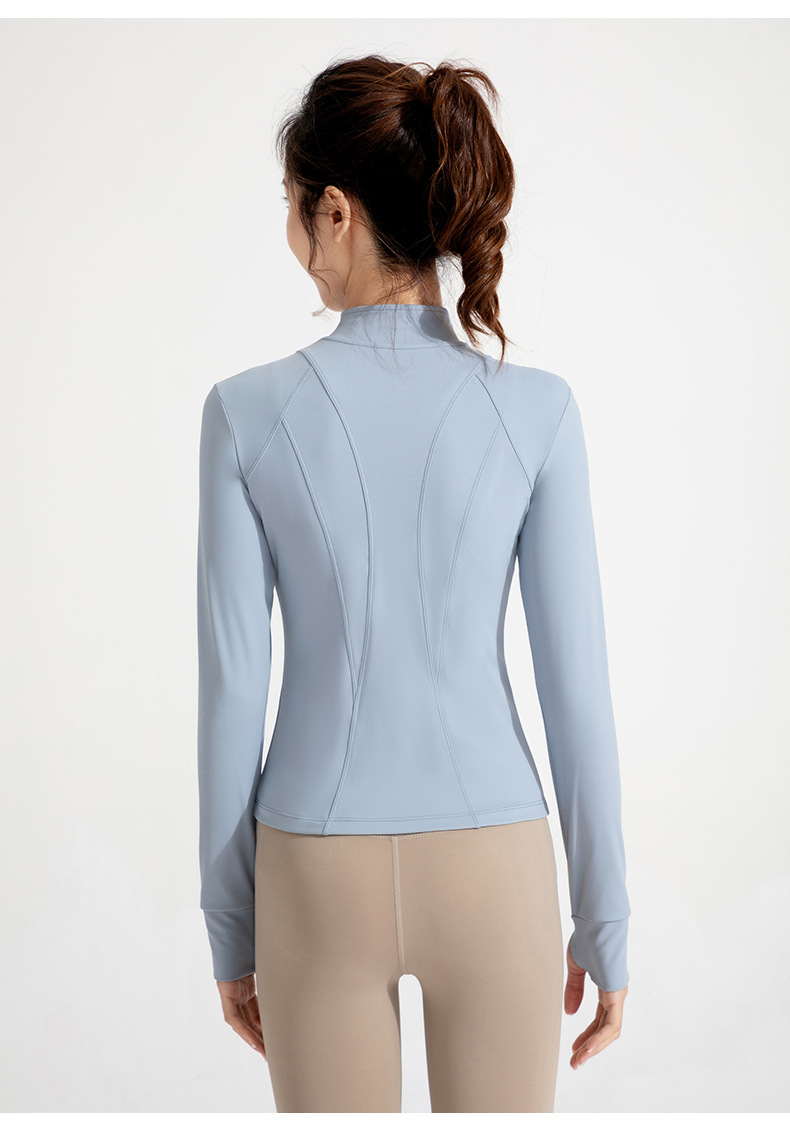 Cross-border new European and American yoga wear jackets, women's nude, slim high neck, zipper tops, sports running fitness clothes O1CN01X1eNg026MNa85Top6 2201111757647 0 Cib