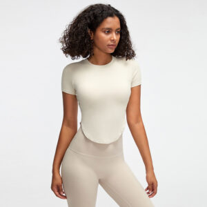 spring and summer new ribbed sports short sleeved blouse with chest pad fitness clothes female running t shirt beautiful back tight yoga clothes
