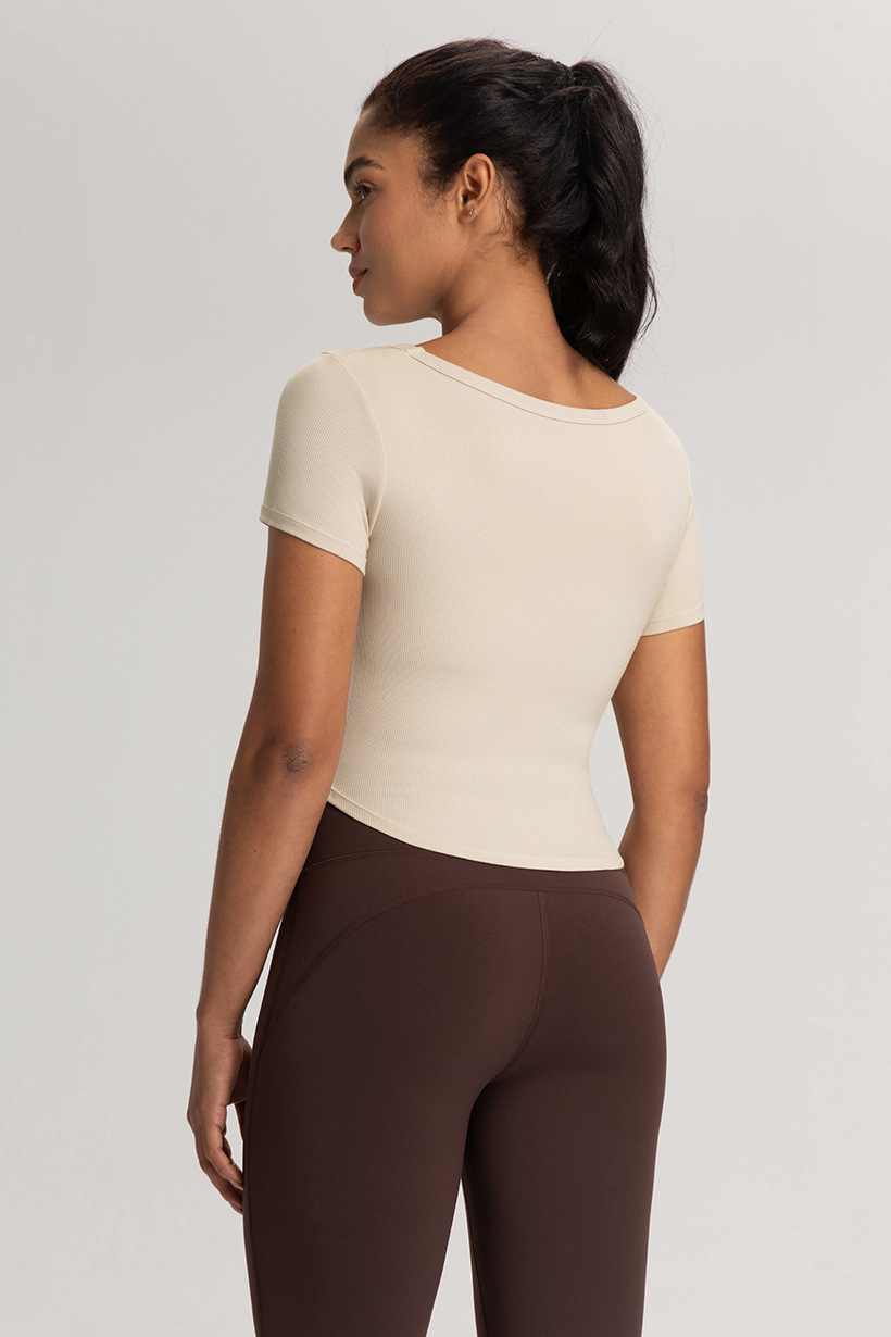 Cross-border European and American summer yoga clothes, women's belts, chest pads, beautiful backs, short sleeves, T-shirts, breathable sports, running, fitness tops O1CN01Xl2ZeR26MNlNLO2os 2201111757647 0 Cib