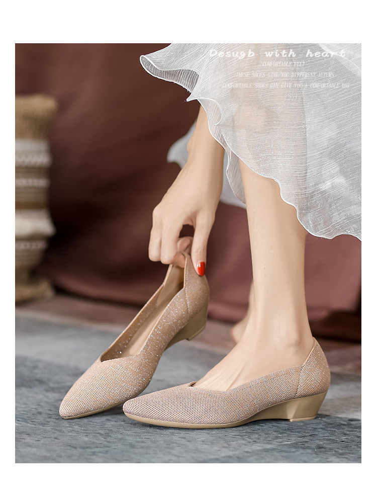 2023 foreign trade increase princess shoes knitted knitted wedge single shoes women's pointed toe shallow mouth breathable flying knitted women's shoes color matching O1CN01YlbrMD1JrbN3AHCUi 2208618081082 0 Cib