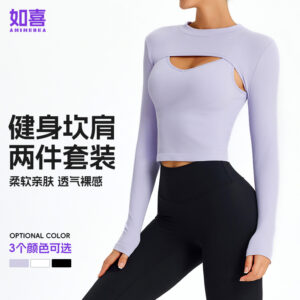 new fitness clothes, women's long sleeves, shawls, sports tops, slimming running t shirts, tight fitting internet celebrity yoga clothes, 2 piece set