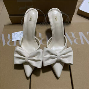 za home autumn 2025 new white bow french sandals with slingback sheath sheer strap high heels women's stiletto heels