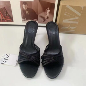 za2025 autumn new fish mouth bow mesh shallow mouth high heeled little fairy back sky thin heel versatile fashion sandals girl
