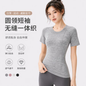 spring summer new sports short sleeve running breathable t shirt women's tight yoga wear top pilates training gym wear