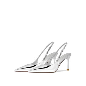 "spot" c family silver rhinestone back air high heels 2025 summer new toe thin heel sexy ins style women's shoes