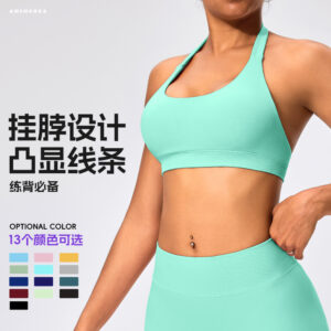 european and american halterneck beautiful back sports bra high elastic matte nylon large backless yoga top bra female