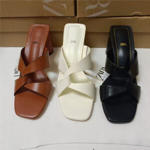 za2025 autumn square toe straight cross belt open toe wear sandals women's thick heels cowhide high heels women's leg slips