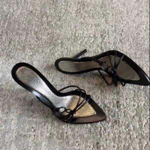 sheepskin version ~ black niche mid range snakeprint sexy high heels women's summer new pointed temperament thin heel sandals