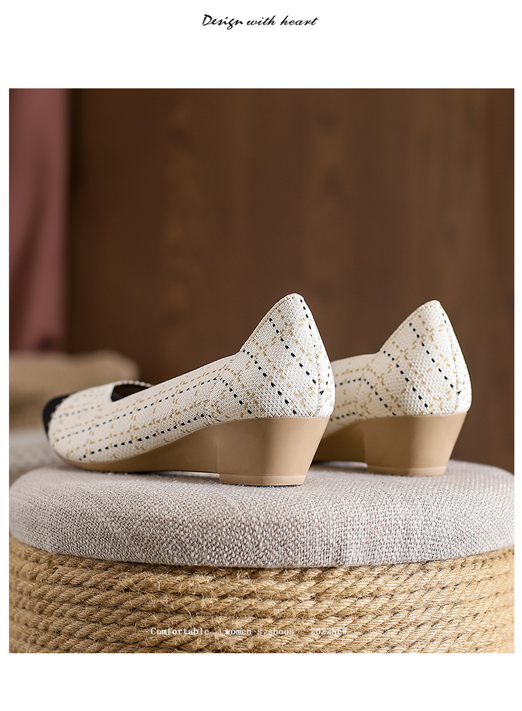 2023 foreign trade increase princess shoes knitted knitted wedge single shoes women's pointed toe shallow mouth breathable flying knitted women's shoes color matching O1CN01eGvtnC1JrbN9u7tTo 2208618081082 0 Cib