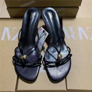 za2025 french round toed metal ball beautiful temperament open toe sandals women's thin strap fairy style wear high heels and stiletto heels