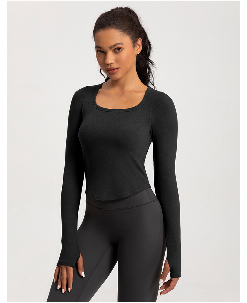 European and American yoga clothes women's new sports running square neck fitness clothes nude tight long sleeves with chest pads T-shirt top O1CN01ffgXhq26MNhmwZEZv 2201111757647 0 Cib