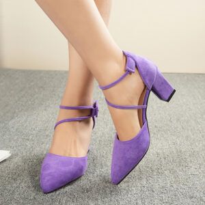 cross border plus size high heels women's 2025 summer new one buckle thick heel pointed toe women's high heels