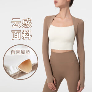european and american yoga clothes women's fake two pieces 2025 new nude tight shawl long sleeved sports top running fitness clothes