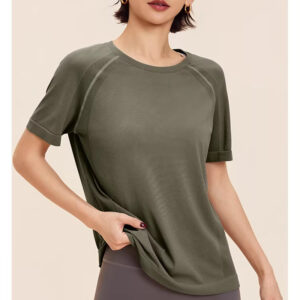 ami medea sports short sleeve loose running seamless fitness suit t shirt short solid color yoga wear women's top