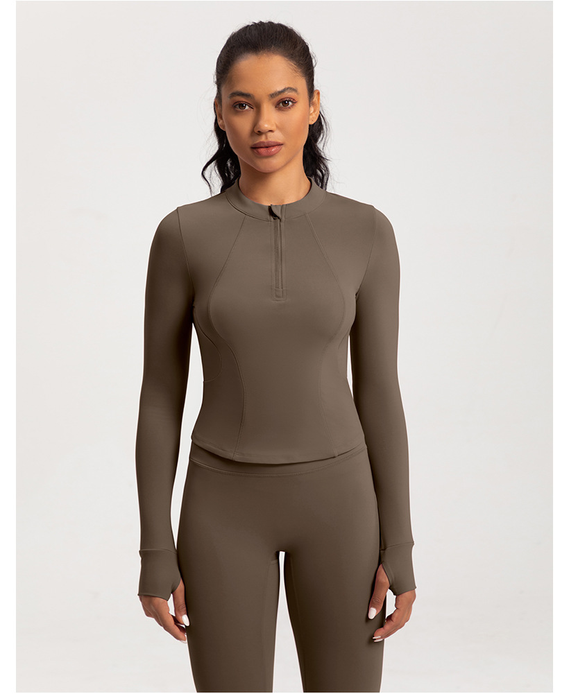 Cross-border new yoga wear women's stand collar half zipper slim slim sports long sleeve t-shirt running gym wear top O1CN01gqwvjX26MNhM0tK0H 2201111757647 0 Cib
