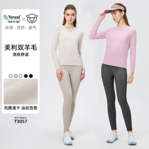 merino wool tencel casual versatile fitness top yoga suit running pilates sports t shirt long sleeve women