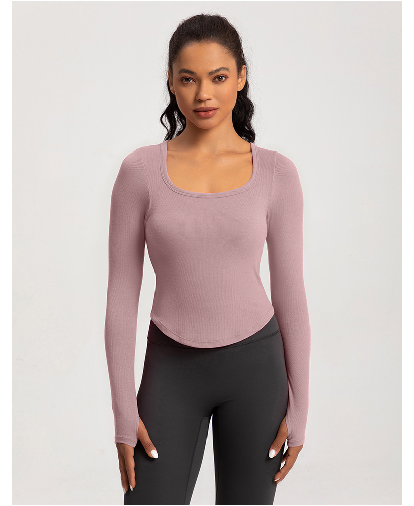 European and American yoga clothes women's new sports running square neck fitness clothes nude tight long sleeves with chest pads T-shirt top O1CN01hnuvMB26MNhlAHyw4 2201111757647 0 Cib