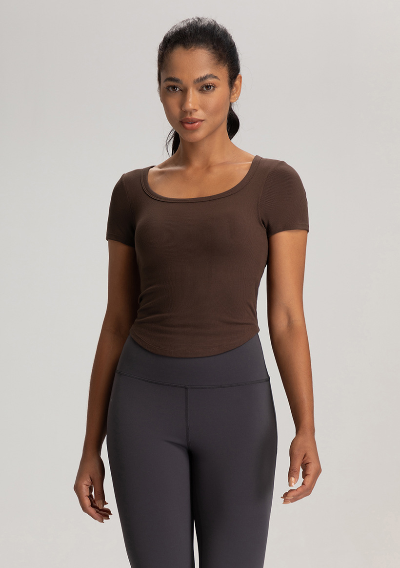 Cross-border European and American summer yoga clothes, women's belts, chest pads, beautiful backs, short sleeves, T-shirts, breathable sports, running, fitness tops O1CN01iMXHvU26MNktDSB7P 2201111757647 0 Cib