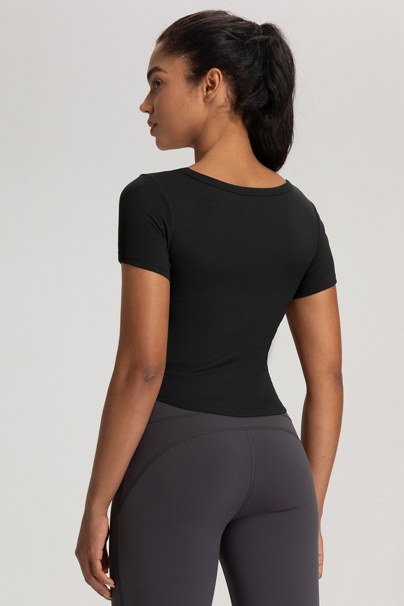 Cross-border European and American summer yoga clothes, women's belts, chest pads, beautiful backs, short sleeves, T-shirts, breathable sports, running, fitness tops O1CN01jtdMtm26MNkrtKcle 2201111757647 0 Cib