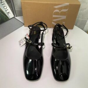 za2025 autumn new square toe buckle shallow mouth thick heel low heel single shoes women's back lace on strap sandals women's trend