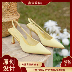 3299 8 temperament high heels women's stiletto pointed sandals toe back strap solid color 2024 spring/summer new style