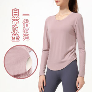 spring 2025 new yoga wear women's long sleeve t shirt with chest pad loose sports top cover up running fitness wear