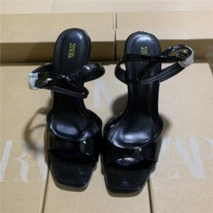 za2025 autumn new women's shoes black ankle strap high heels feminine temperament slotted buckle open toe sandals women