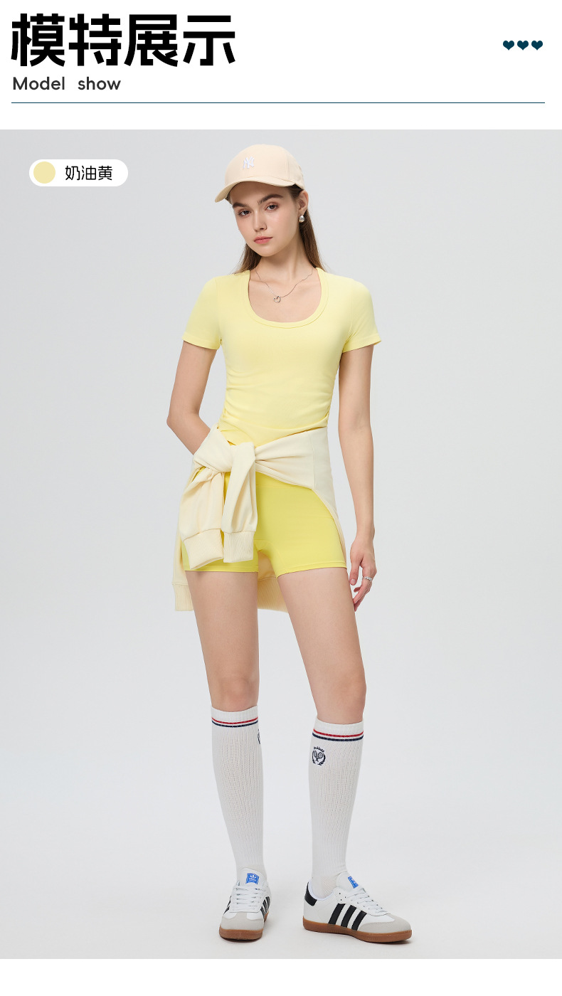 Cross-border, European, American, spring and summer, with chest pads, waist-shirring, shirring, short-sleeved T-shirts, slim and comfortable, casual fitness yoga tops O1CN01lpIglu24Pvdr2GqM3 3324387384 0 Cib