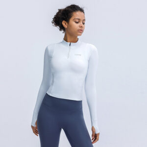 fitness top women's 2025 new running training sports long sleeve slimming yoga clothes with chest pad half zipper