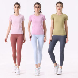 lulu yarn vibration women's sports short sleeves fitness quick drying, breathable, slimming, sweat absorbing, yoga short sleeves