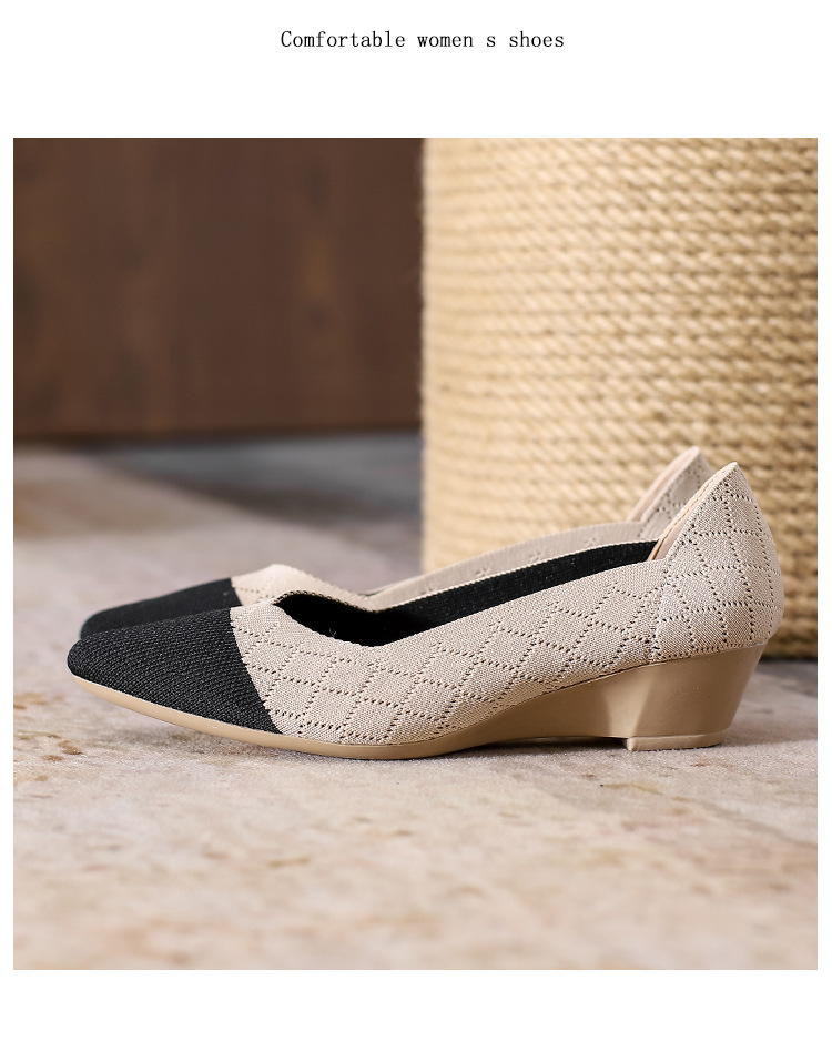 2023 foreign trade increase princess shoes knitted knitted wedge single shoes women's pointed toe shallow mouth breathable flying knitted women's shoes color matching O1CN01otKIf11JrbNDmQyvP 2208618081082 0 Cib