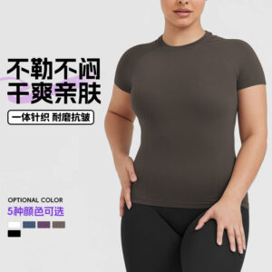 summer fat mm high stretch short sleeve t shirt seamless skin friendly breathable fitness wear athleisure yoga clothes top women