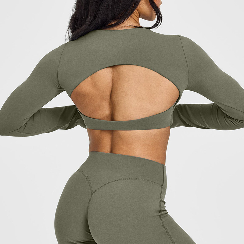 High-end backless sports tops, women's cropped long sleeves, chest pads, athleisure fitness clothes, yoga clothes, women's T-shirts O1CN01q1fwYZ24PvcP5T3wO 3324387384 0 Cib