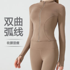 summer high elasticity quick drying sports jacket lulu yoga wear women's stand up collar slim running slimming nude yoga top
