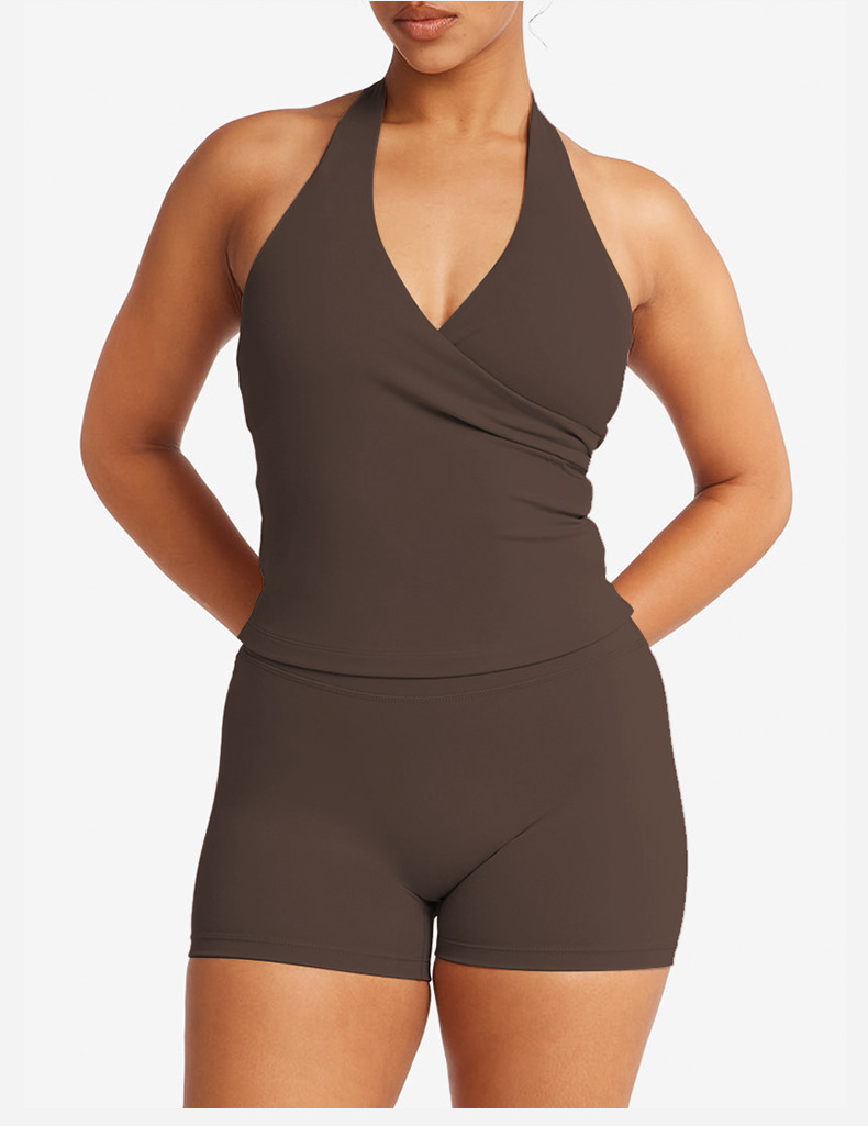 V-neck halterneck suspender yoga suit top, women's cross gathering with chest pad, naked and slim, beautiful back, can be worn outside O1CN01xPJ8cd24Pvb7GuqI9 3324387384 0 Cib