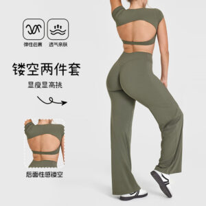 short backless sports tops, short sleeves, draped straight pants, yoga pants, european and american yoga clothes, women's suits