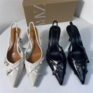 za2026 summer new french high heels pointed toe shallow cross buckle back lace slingback versatile sandals women