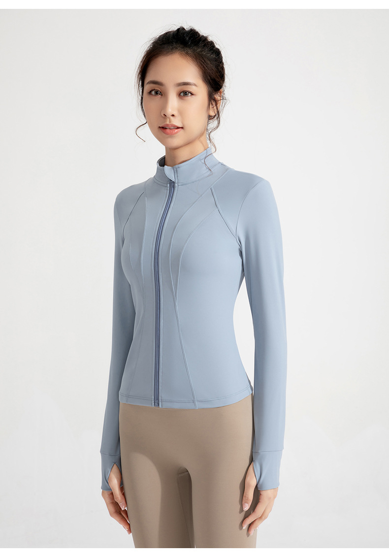 Cross-border new European and American yoga wear jackets, women's nude, slim high neck, zipper tops, sports running fitness clothes O1CN01yh6LYl26MNaAX473C 2201111757647 0 Cib