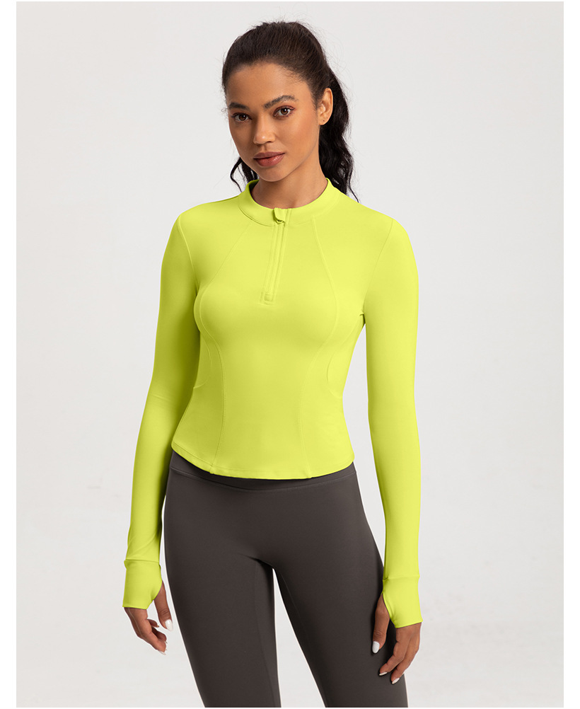 Cross-border new yoga wear women's stand collar half zipper slim slim sports long sleeve t-shirt running gym wear top O1CN01yxt8JX26MNhM0sNnR 2201111757647 0 Cib